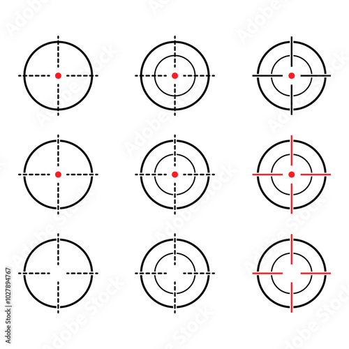 Set of Crosshair army target icon, hunting cross sign mark, graphic vector illustration