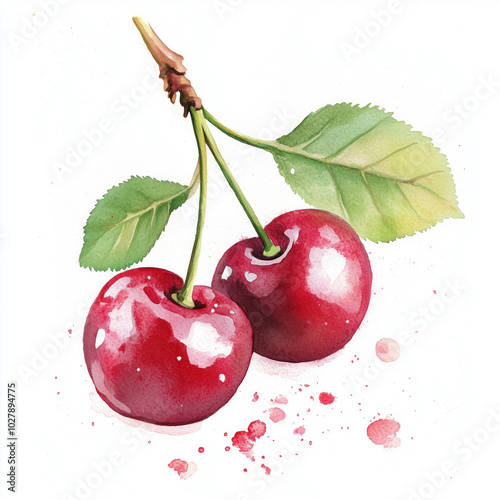 Cute cherries watercolor clipart photo