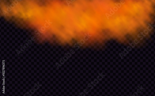 Orange vector cloudiness ,fog or smoke on dark checkered background.Cloudy sky or smog over the city.Vector illustration. Vector illustration