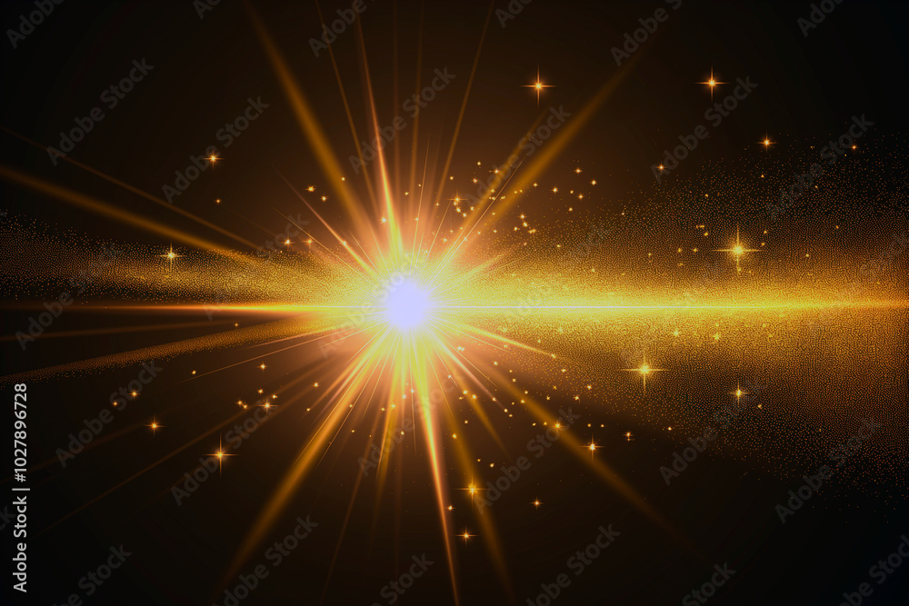 Bright light burst is shining, surrounded by sparkles on a black background, realistic vector illustration. Glowing explosion, shining effect a star or a galaxy. Banner or background for the design Bright light burst is shining, surrounded by sparkles on a black background, realistic vector illustration. Glowing explosion, shining effect a star or a galaxy. Banner or background for the design