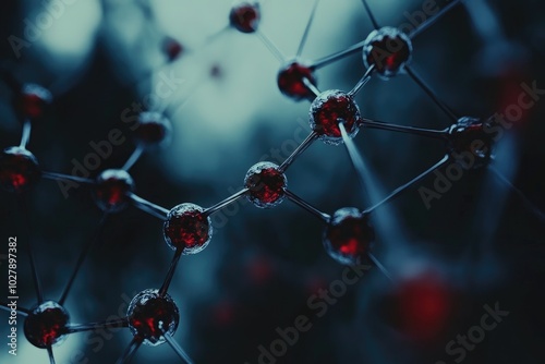 Abstract Molecular Structure with Red Nodes on a Dark Background