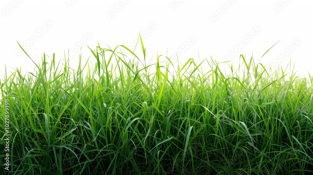 Fototapeta premium Bright green grassy field, isolated on a pristine white background. Ideal for spring and summer themes