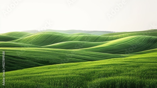 Bright green grassy field, isolated on a pristine white background. Ideal for spring and summer themes