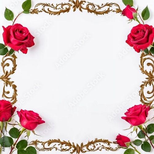 Red rose flower Frame border Floral Nature illustration