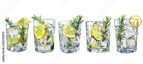 Gin tonic drinks vector set