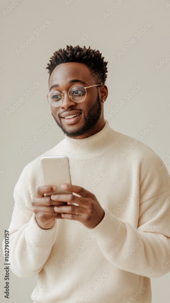 Man Holding Phone with Neutral Expression Man Holding Phone with Neutral Expression