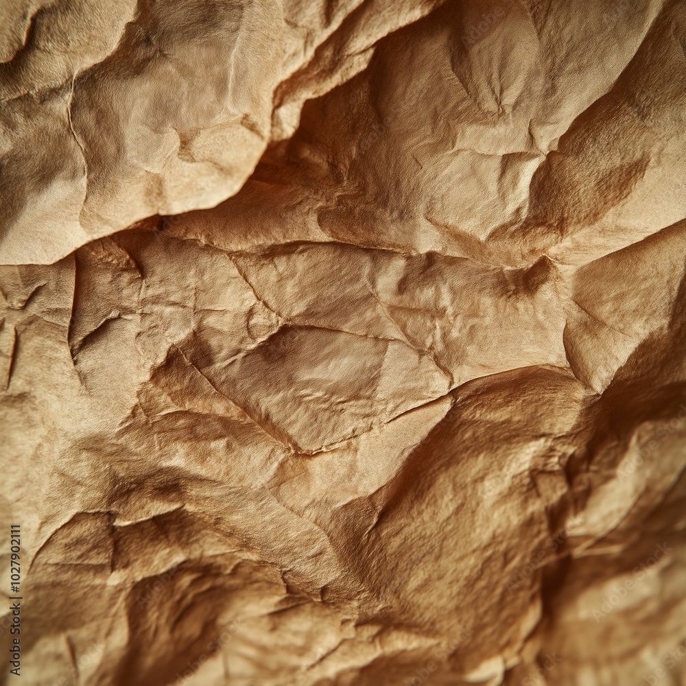 Close up of crumpled paper texture background in warm tones Close up of crumpled paper texture background in warm tones