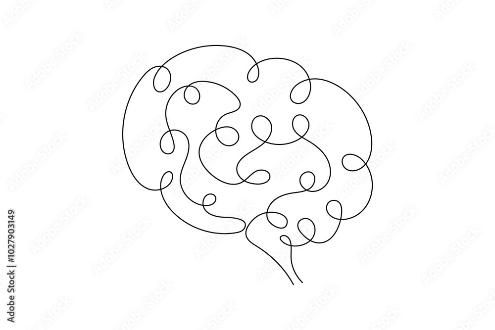 Continuous one line drawing of the human brain