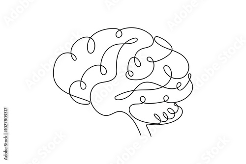 Continuous one line drawing of the human brain