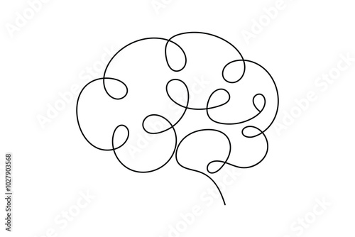 Continuous one line drawing of the human brain