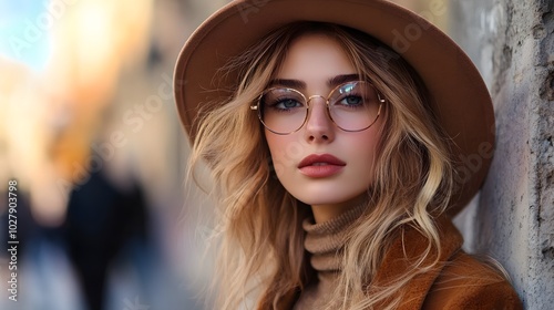 Stylish woman with glasses in city