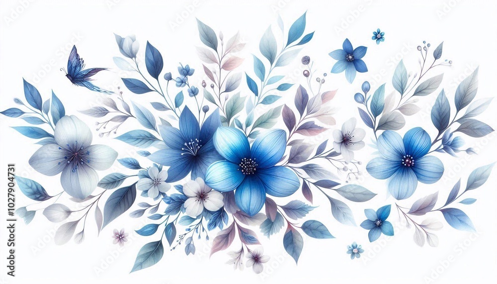 Delicate blue blooms - floral Illustration Delicate blue blooms - floral Illustration