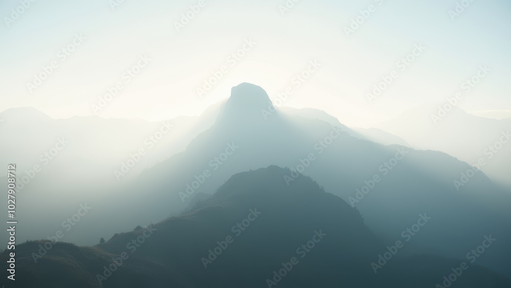 Serene Mountain View with Misty Atmosphere Serene Mountain View with Misty Atmosphere