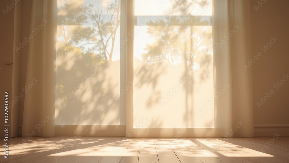 Fototapeta premium Soft Natural Light Through Sheer Curtains in a Room
