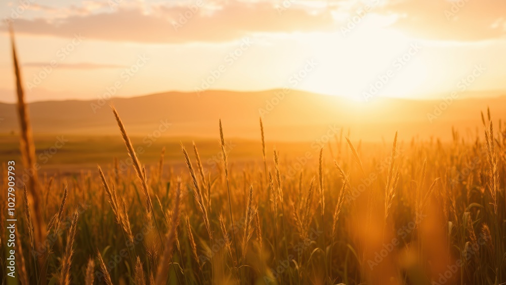 Tranquil Sunset Over Golden Field Landscape Tranquil Sunset Over Golden Field Landscape