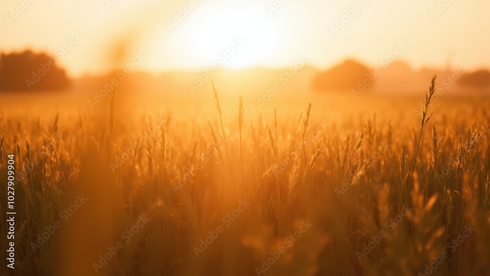 Fototapeta premium Golden Field at Sunset Capturing Serenity