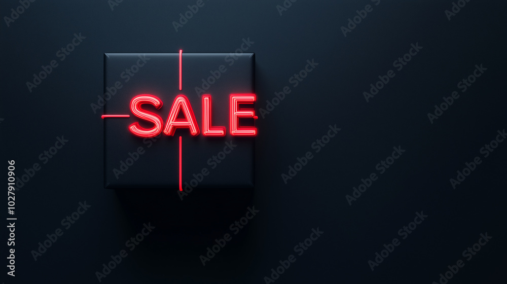 A minimalist composition with one black gift box in the center, with glowing red A minimalist composition with one black gift box in the center, with glowing red