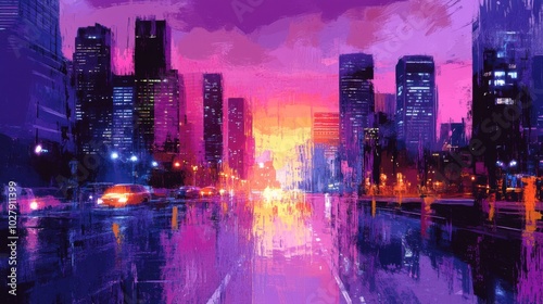 Digital Art Cityscape at Dusk