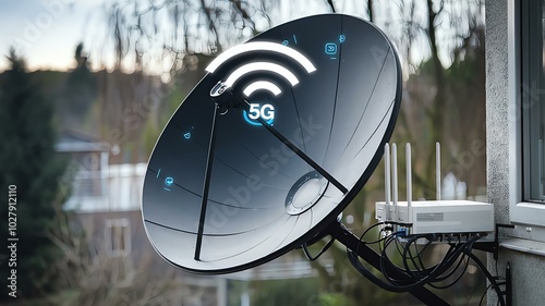 5G logo and tower indicating signal cocept