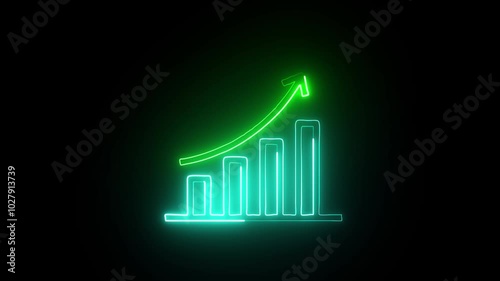 Glowing neon Graph icon isolated on black background. HD Video motion graphic animation photo