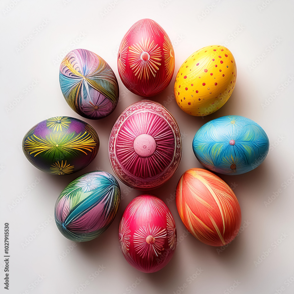 Obraz premium colourful painted decorated easter eggs, isolated on a white background