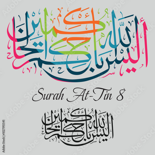 Islamic Calligraphy for Quran Surah At-Tin 8. Translate:Is Allah not the most just of all judges?