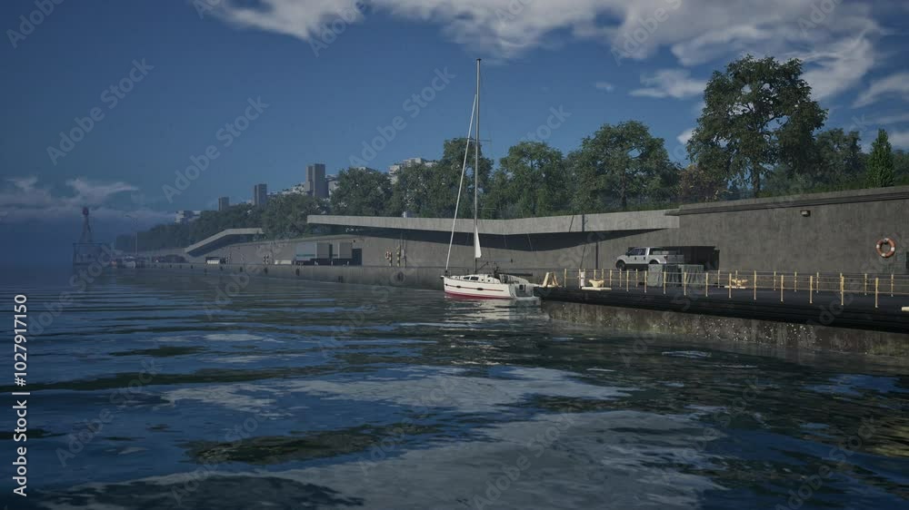 A large body of water with a boat sailing on it. A large body of water with a boat sailing on it.