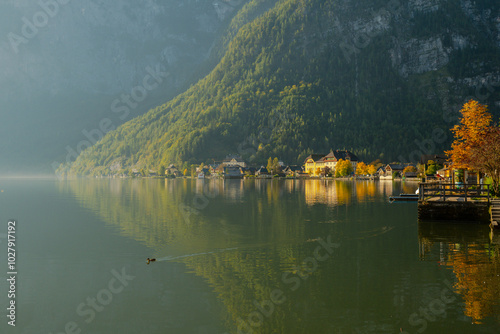 Obraz na płótnie Widok na jezioro Hallstat, Austria, Alpy, Górna Austria w salonie