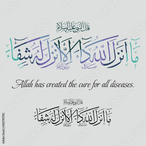 The sentence of the Prophet Muhammad about diseases. Translate: Allah has created the cure for all diseases.