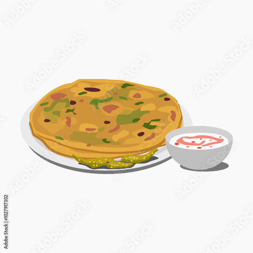 Thepla Indian Snack Meal Tasty Food Illustration Art Design Vector