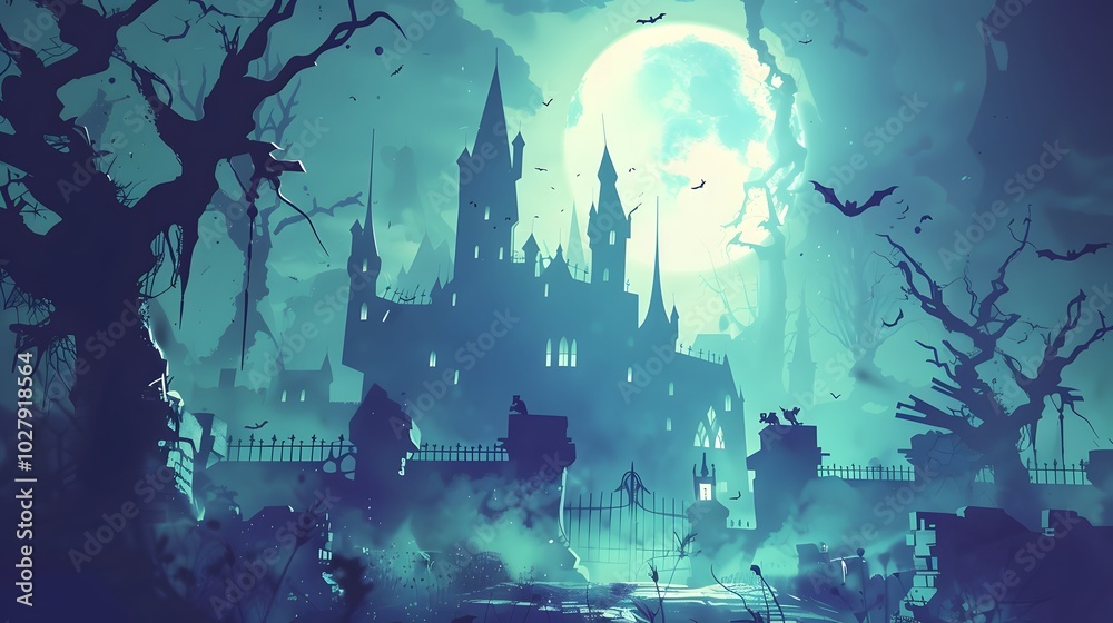 Obraz premium Halloween background.Scary haunted castle poster