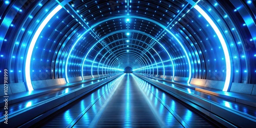 Futuristic Tunnel with Vibrant Blue Lights and Dynamic Energy Speed Technology