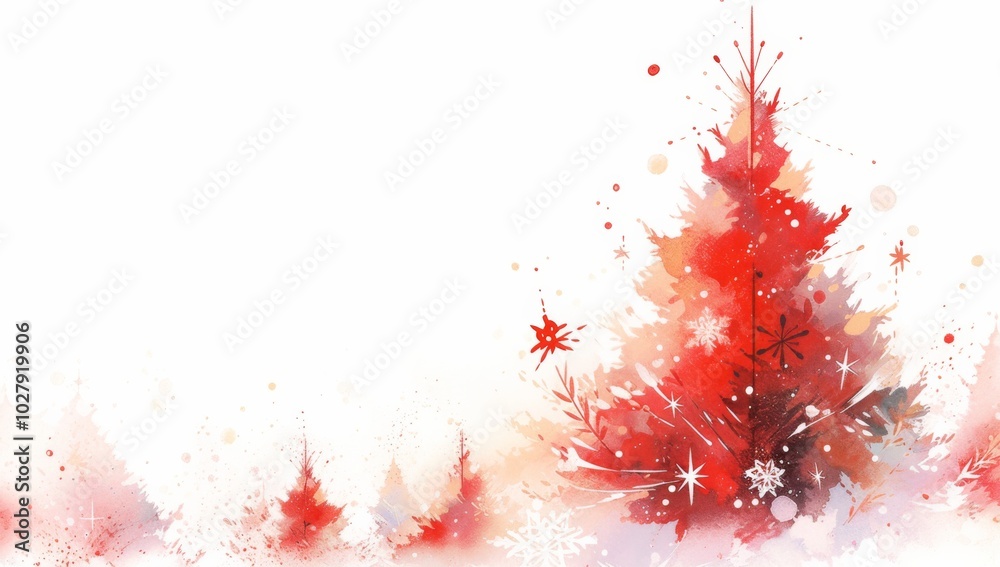 Beautiful Christmas Tree Adorned with White and Red Ornaments on a Watercolor Background, Isolated for a Festive Christmas Card Banner Design. Beautiful Christmas Tree Adorned with White and Red Ornaments on a Watercolor Background, Isolated for a Festive Christmas Card Banner Design.
