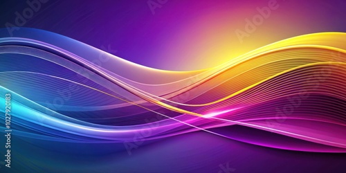 Abstract Curved Lines Composition in Shades of Purple Blue Yellow Vibrant Background