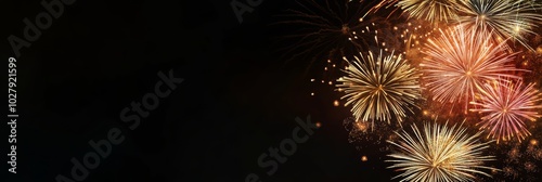 Vibrant fireworks display lighting up the night sky in celebration of Christmas and New Year. A festive explosion of color, perfect for holiday backgrounds and celebration themes photo