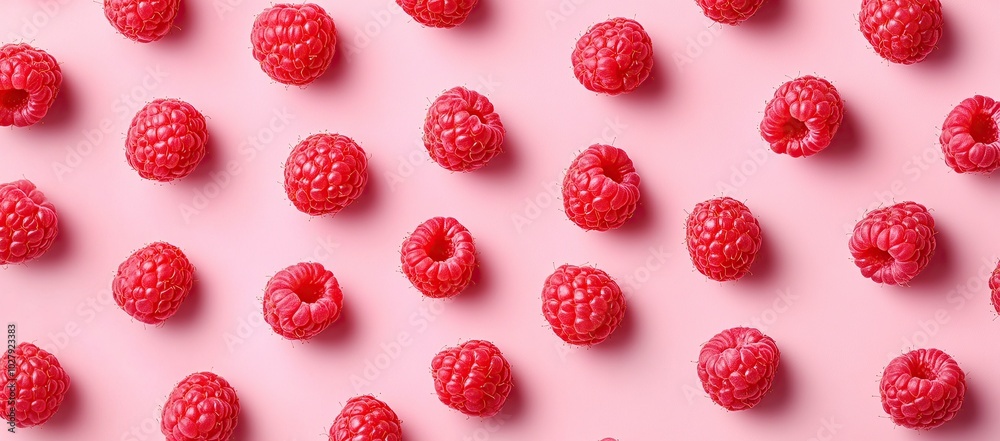 Photo of a pattern made from raspberries on a pink background Photo of a pattern made from raspberries on a pink background