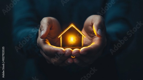Wallpaper Mural Symbolic Warmth: Hands Holding Glowing House Torontodigital.ca