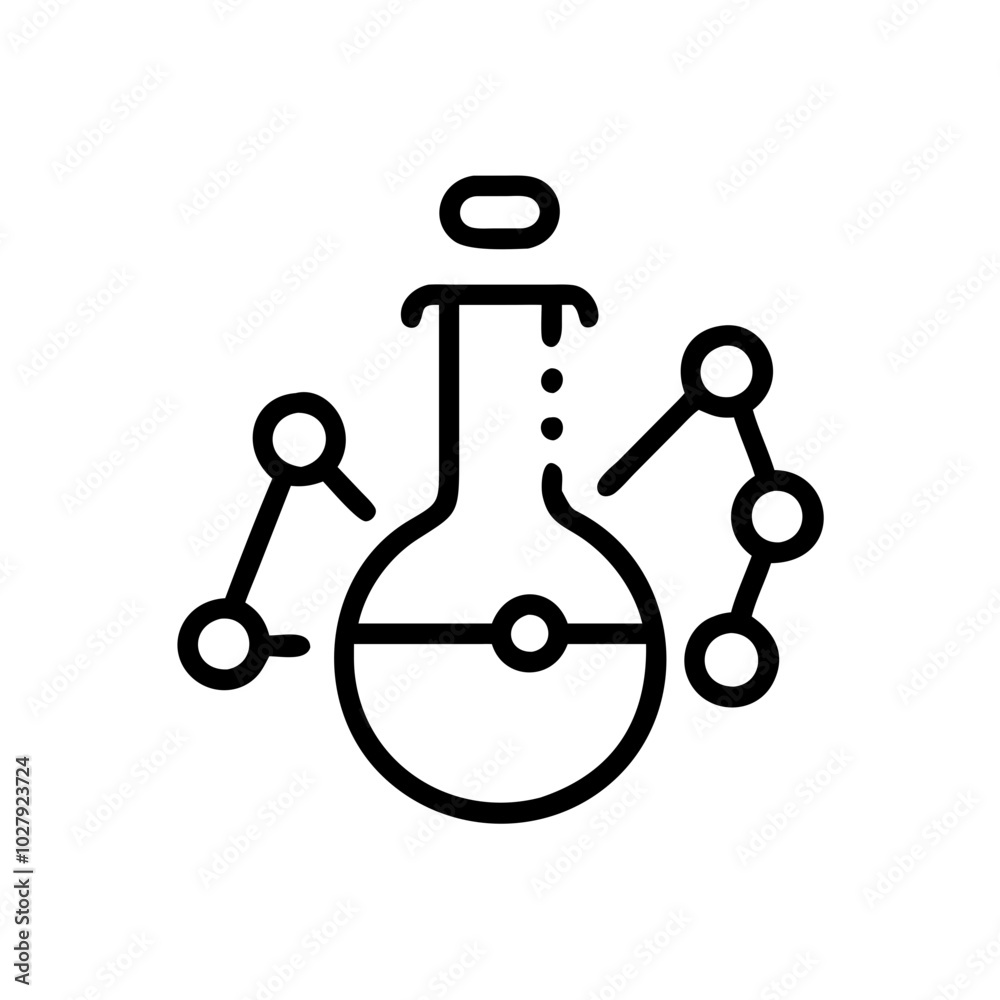 AI-powered lab icon with flask and connected nodes in line art style