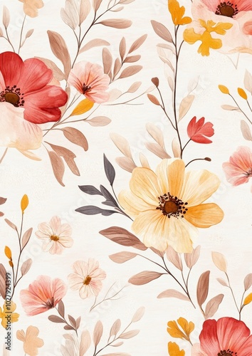 Boho Elegant Seamless Pattern with Pastel Flowers for Textile Design Generative AI