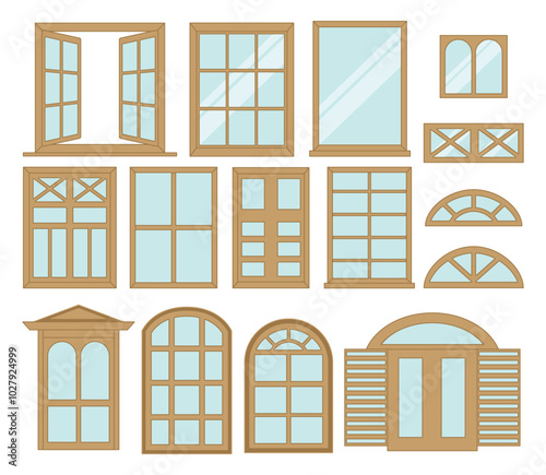 Set of Diverse Window Frame Styles and Designs