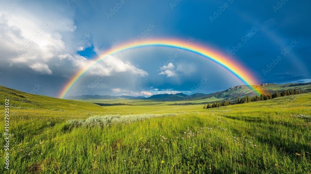 Spectacular Rainbow Over Green Meadow Spectacular Rainbow Over Green Meadow