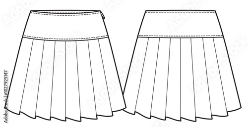 Pleated skirt technical fashion illustration.