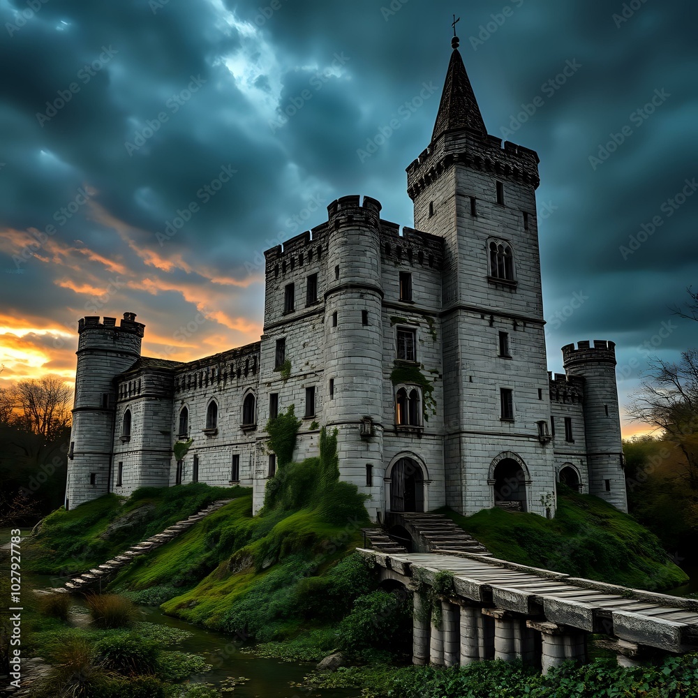 Majestic Sunset Castle, Historic Architecture Stock Photo (1:1) Majestic Sunset Castle, Historic Architecture Stock Photo (1:1)