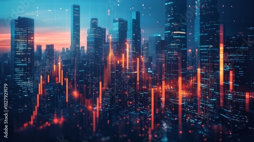 Futuristic Cityscape with Digital Graphics