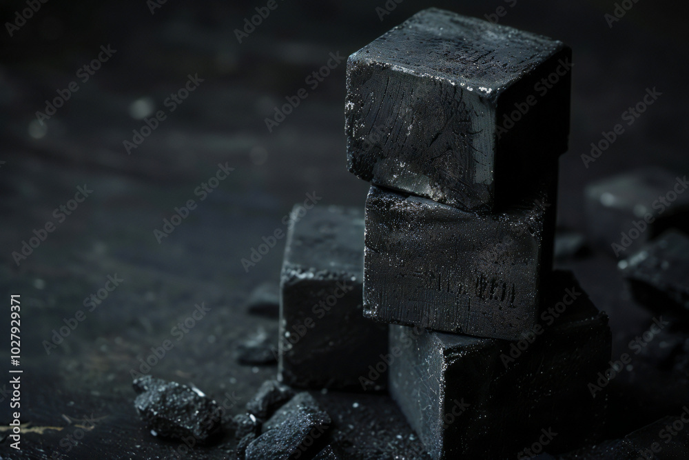 Stacked Charcoal Cubes on Dark Background Stacked Charcoal Cubes on Dark Background