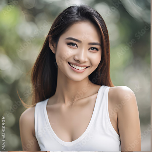 Beautiful woman wearing white tank top