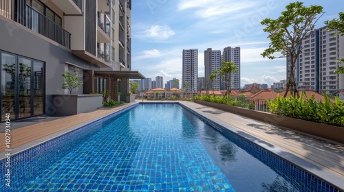 Contemporary Urban Pool with Cityscape