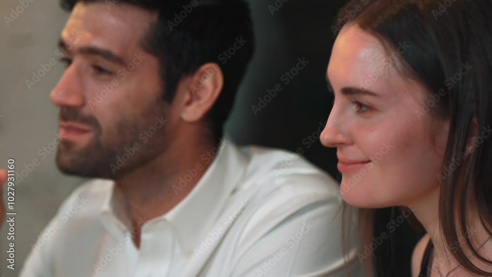 Portrait closeup smart couple talking engaging in lively conversation with group friend having special meal at dinner table in enjoy meeting special party at luxurious restaurant night time. Vinosity. Portrait closeup smart couple talking engaging in lively conversation with group friend having special meal at dinner table in enjoy meeting special party at luxurious restaurant night time. Vinosity.