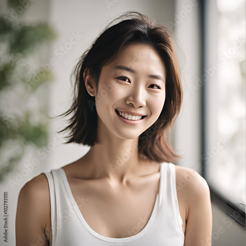 Beautiful woman wearing white tank top