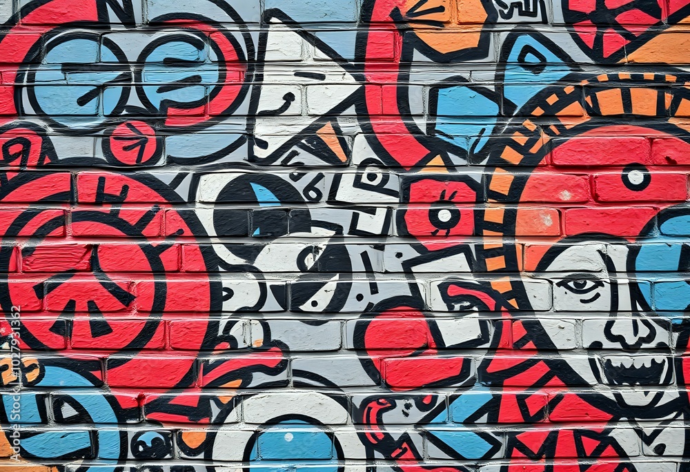 Fototapeta premium Vibrant Street Art Mural with Abstract Shapes and Patterns